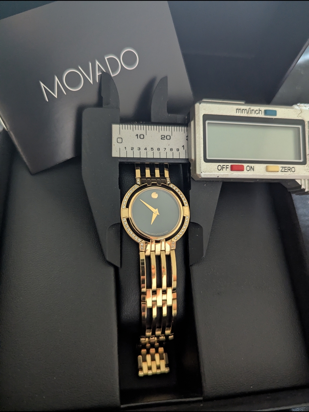 Movado Watch Women’s Gold Black Dial Diamond Bracelet $2795 - Picture 13 of 16